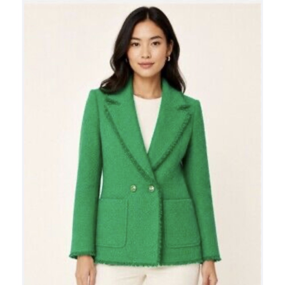 kate spade new york Green Double-Breasted Peacoat Fringe Pockets Women's 10